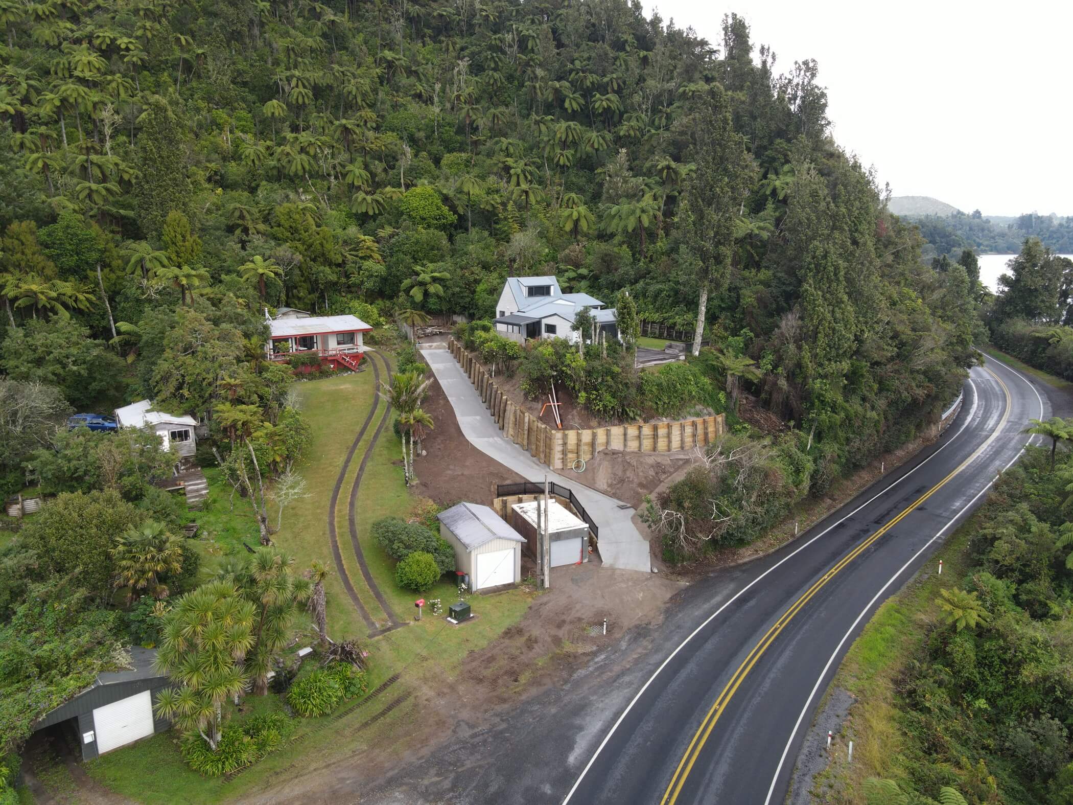 Timber Pole Retaining Wall Driveway Realignment